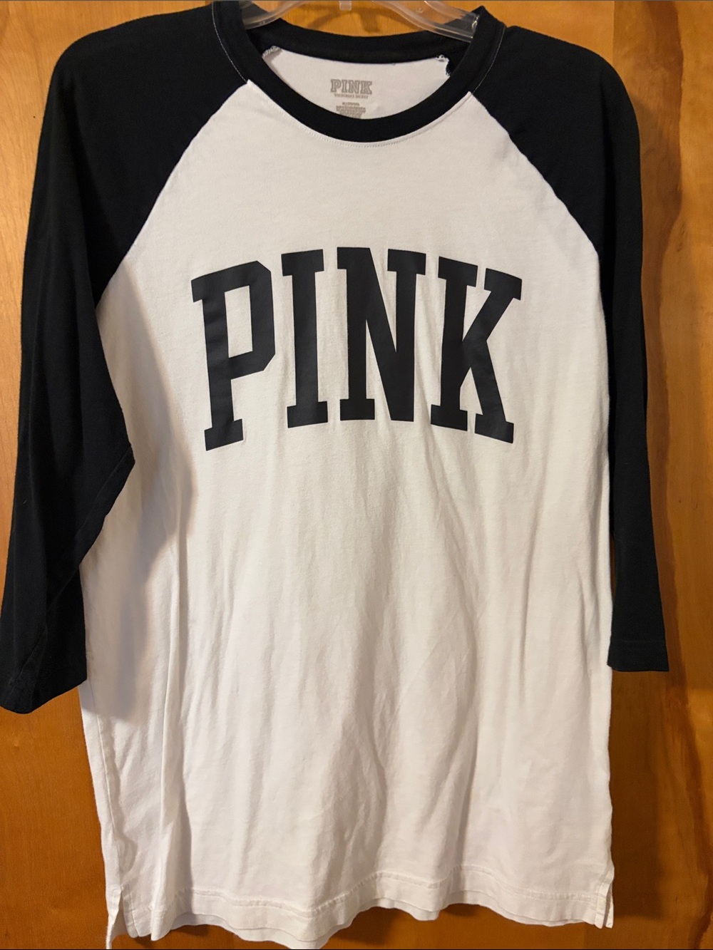 PINK Victoria's Secret Black & White Raglan Long Sleeve Tee